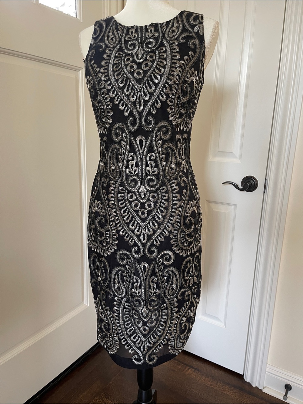 Joseph Ribkoff Black Dress with Silver Embroidery